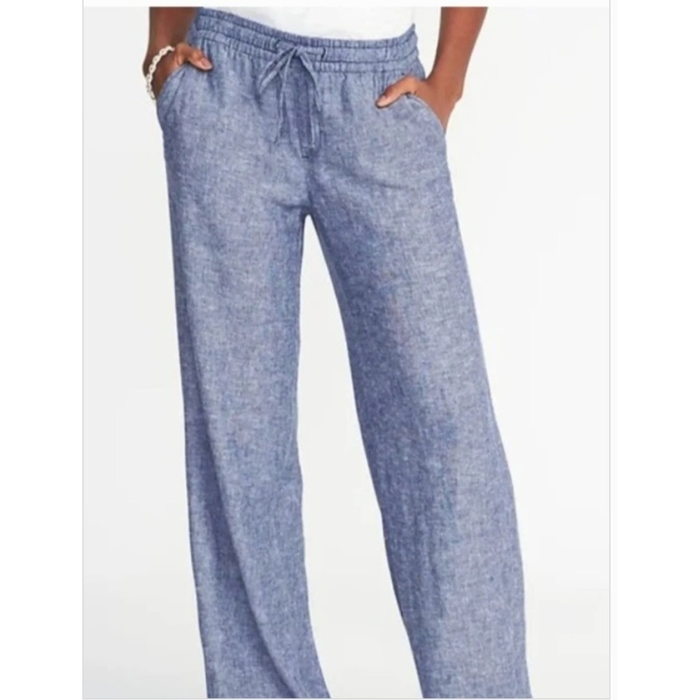 Old Navy Wide Leg  Soft Pull-on Elastic Drawstring pants Chambray Blue Sz L